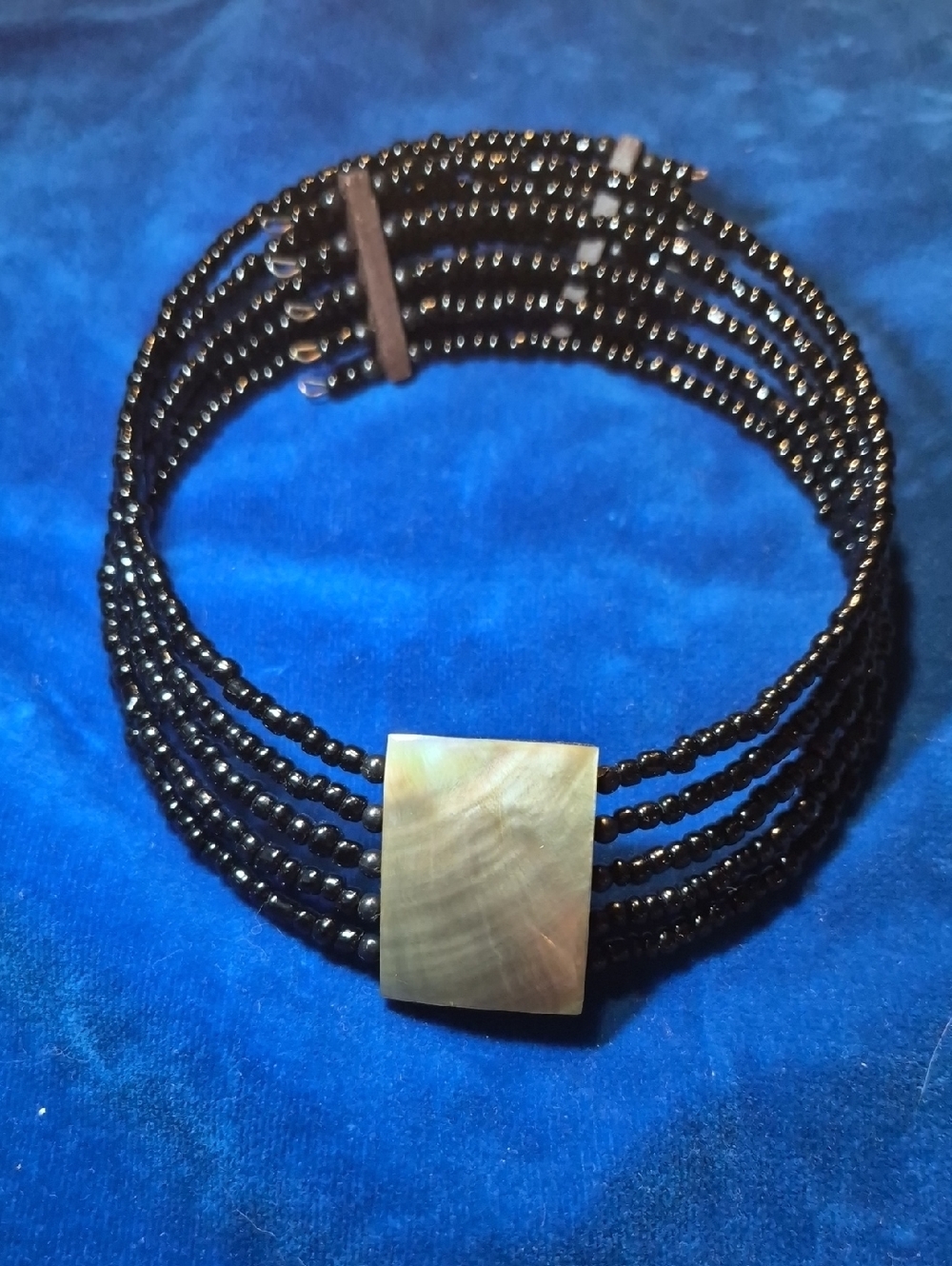 Black Beaded Choker with Mother-of-Pearl Accent